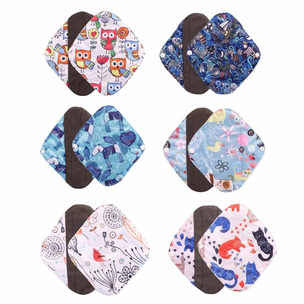 

1Pc Menstrual Pads 6 Colors Reusable Charcoal Bamboo Cloth Soft Menstrual Pads Washable Physiological Pads For Pregnancy Women