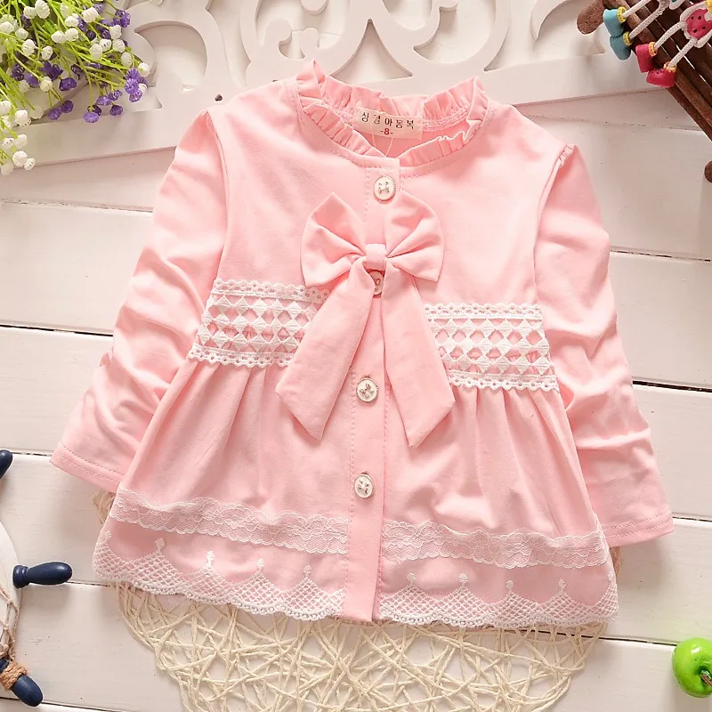 Демисезонный для детей Детская одежда для девочек; Infant Bebe; леггинсы с кружевными бантиками верхняя одежда принцессы, пальто-кардиган, куртка для девочек пальто S1875 - Цвет: pink