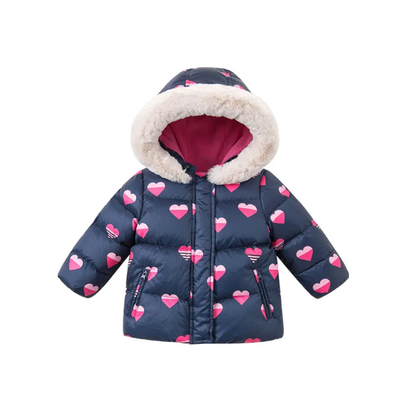 DBZ7170 Dave Bella зимняя куртка-пуховик для маленьких девочек, детское белое пуховое Стеганое пальто, детская верхняя одежда с капюшоном - Цвет: heart printed