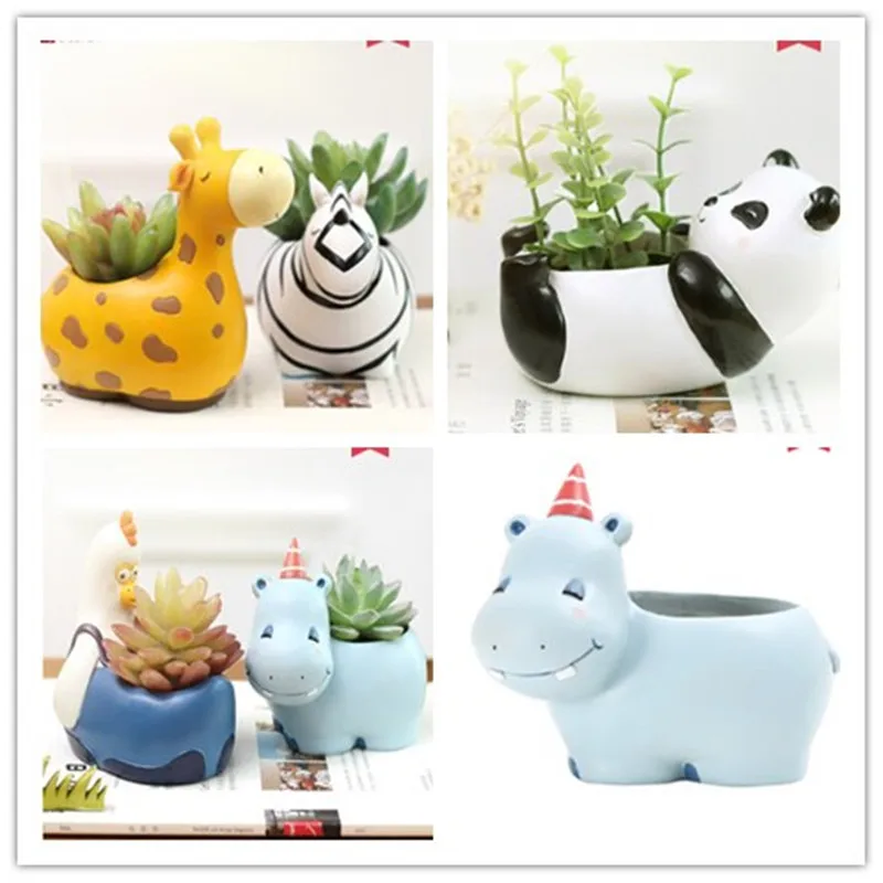 

Modern Cartoon Succulent Planter Pot Resin Creative Handicraft Animals Kawaii Shape Desktop Decoration Fun Flower Pots CL190317