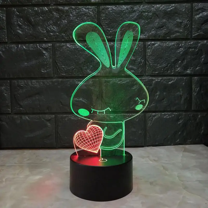 

Love Rabbit 3d Visual Night Table Lamps Creative 7 Color Touch Charging Led Feeding Night Light Birthday Gift Desk Lamp