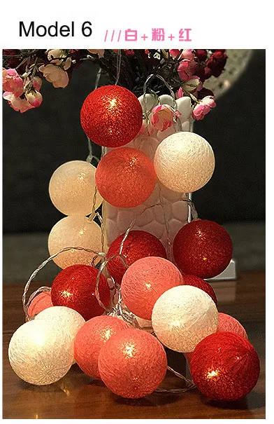 Szvfun, Рождественский светильник s, хлопковый шар, гирлянда, светильник, цепочка, хлопковые шары, 20 светодиодный, гирлянда, батарея, тайское, внутреннее дерево, свадебное украшение - Испускаемый цвет: Model 6