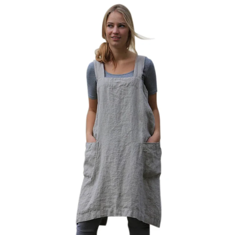 

Vintage Overalls Dress For Women Pocket Apron Cross Strap Dress Cotton Casual Loose Sleeveless Sundress Lady