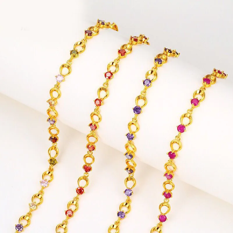 

MxGxFam Colorful Zircon Bracelet For Women Jewelry 24 k Pure Gold Color 2018 Fashion