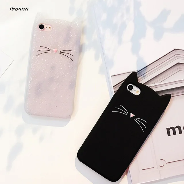 iboann cute lovely beard cat silicone soft glitter rubber case for iphone 5s 6s 6 6plus 7 plus 8 4S 4 phone cover gel tpu |