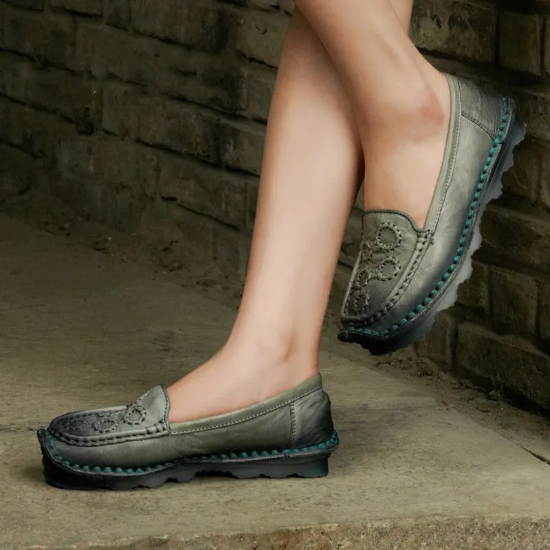 Bagus Handmade Vintage Wanita Sepatu Kulit Asli Perempuan Moccasins Loafers Lembut Sapi Outsole