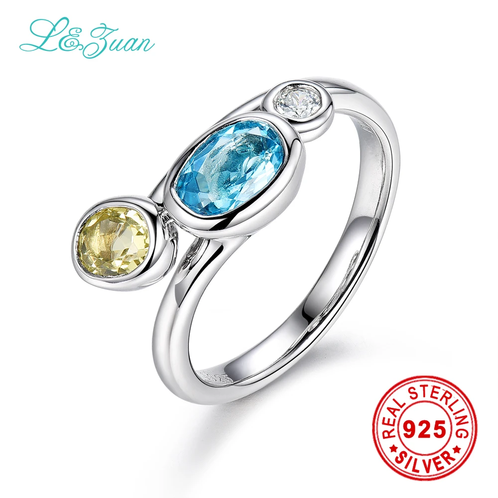 

l&zuan Trendy & Noble Sterling Silver Jewelry Ring 1.61ct 3 Colors Topaz Blue Stone Prong Setting Ring Jewelry For Women Ring