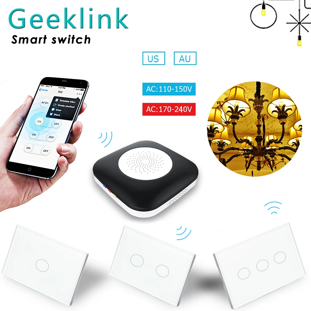 Geeklink Smart Home WiFi Switch 1 2 3 Gang US Light Switches Wireless