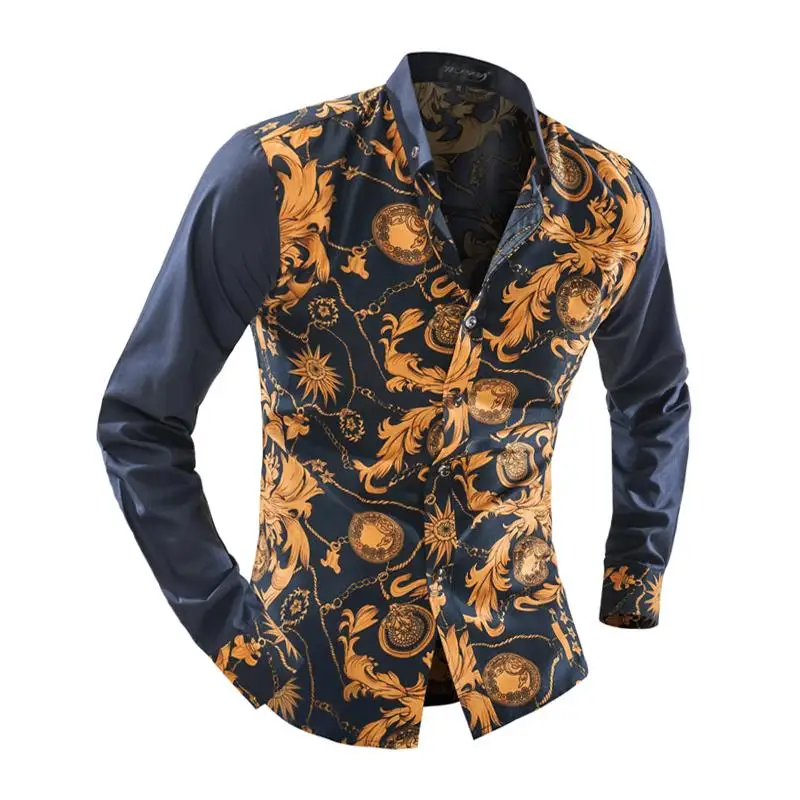 Hot Sale Business Men Printed Shirts Autumn Style Size M-2XL