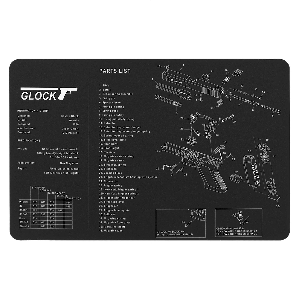 Резиновый коврик Magorui P226 P229 XD 1911 Glock Gun для чистки 17 &quotx 11&quot со схемой деталей и