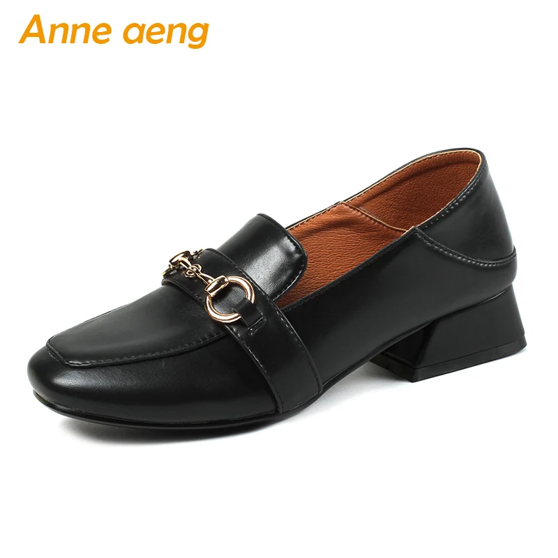 

New Spring/Autumn Women Pumps Middle Hoof Heels Square Toe Metal Decoration Sexy Ladies Women Shoes Black Pumps Big Size 33-44