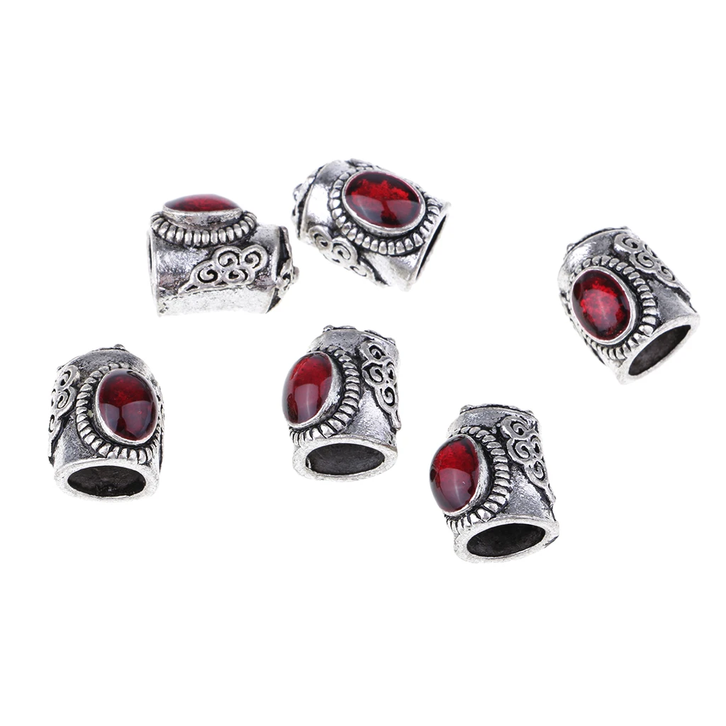 6 Pieces Vintage Tube Leather Cord Bracelet End Cap Beads Jewelry Findings Accessories Red Blue