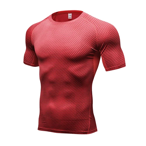 Quick Dry Workout Running Shirt Compression Fitness Tops Breathable Jersey Gym T-shirts Clothing Rashguard Male Sport Shirts Men red