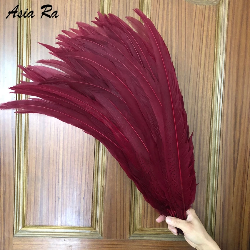 

20Pcs/lot Burgundy / wine red pheasant silver feather 50-55cm long real natural chicken feathers plumes for carnival stage decor