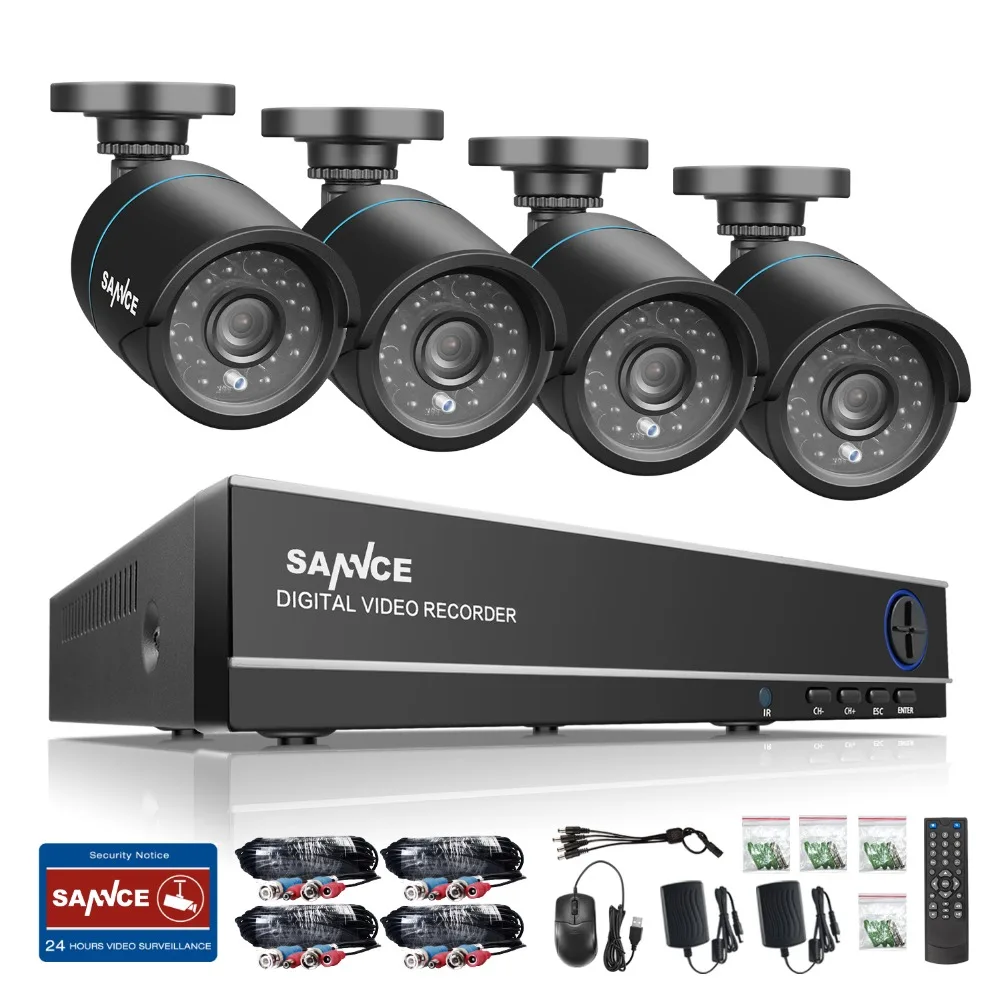 SANNCE 4CH HD 1080P 4IN1 DVR CCTV System 4pcs 720P TVI Security Cameras p2p Outdoor Waterproof