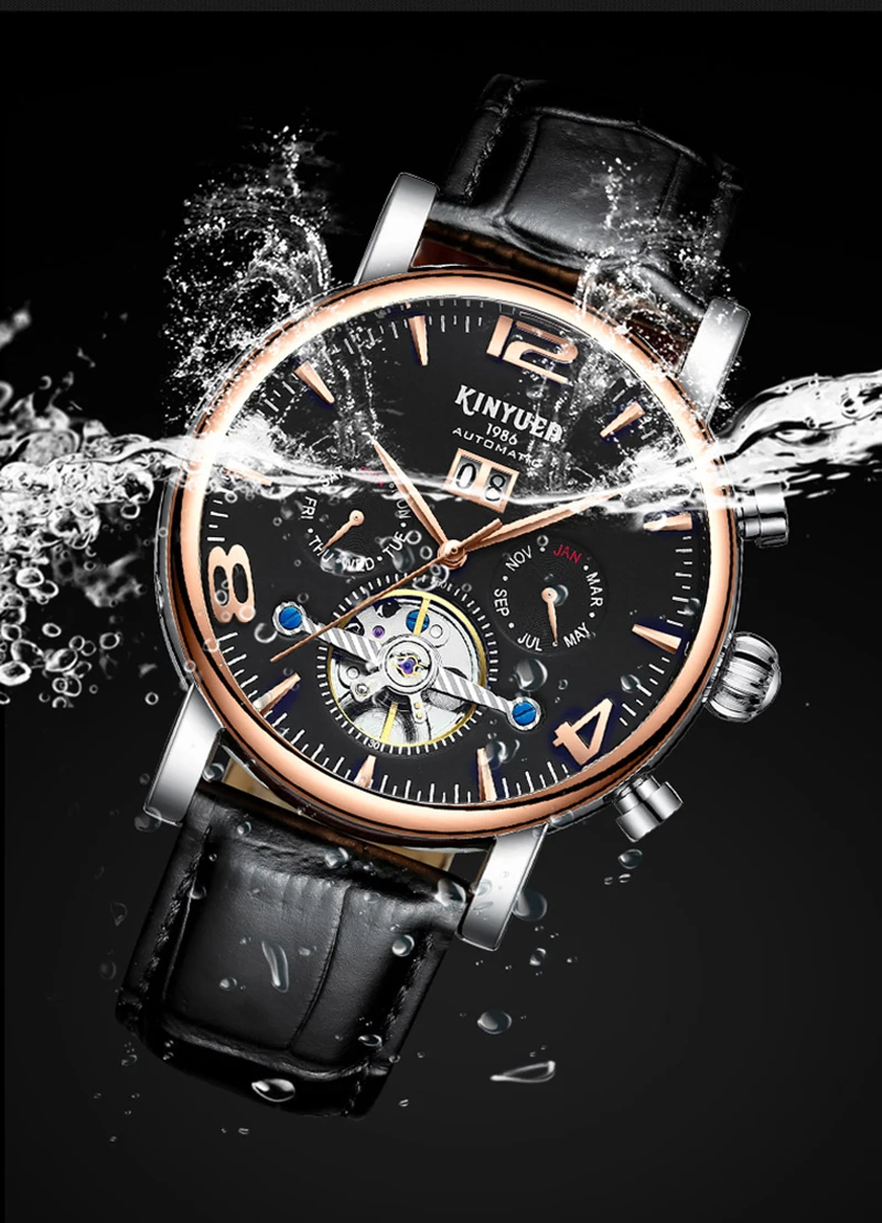 Black Gold Men Automatic Watch Luxury Brand Alloy Leather Band Waterproof Skeleton Mechanical Business Wristwatches Casual Dress (3)