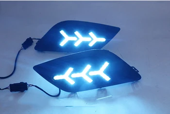 

RQXR led drl daytime running light for Chevrolet sail 3 2015-2018 with Dynamic moving yellow turn signal and blue night running