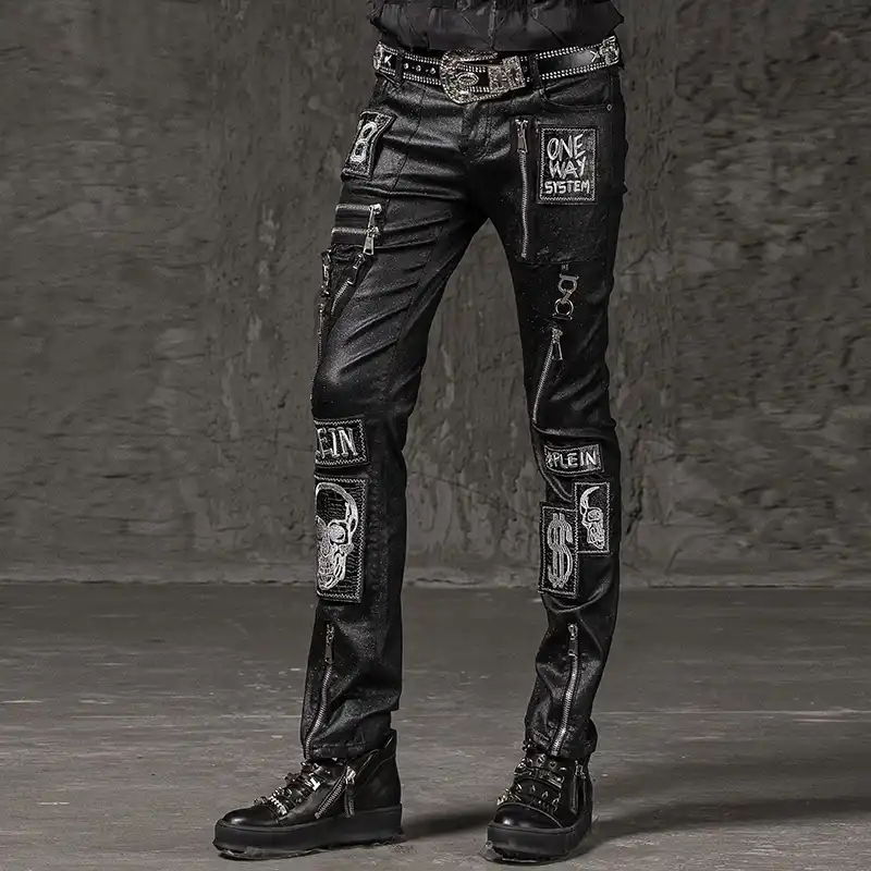 男性のジッパー スカルスキニーパンクロック鉛筆のズボン原宿ファッションヒップホップパンツ Hop Pants Hip Hop Pantsfashion Pants Aliexpress