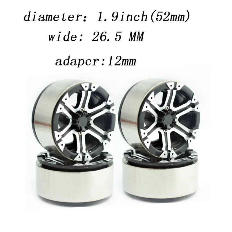 4pcs RC Car 110 Wheel Hub Metal 1.9inch(52mm) wide26.5mm adapter12mm