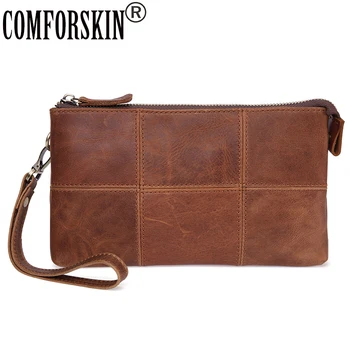 

COMFORSKIN Brand Genuine Leather Long Patchwork Men Wallet 2018 New Arrivals Large Capacity Business Men Purses with Hand Rope