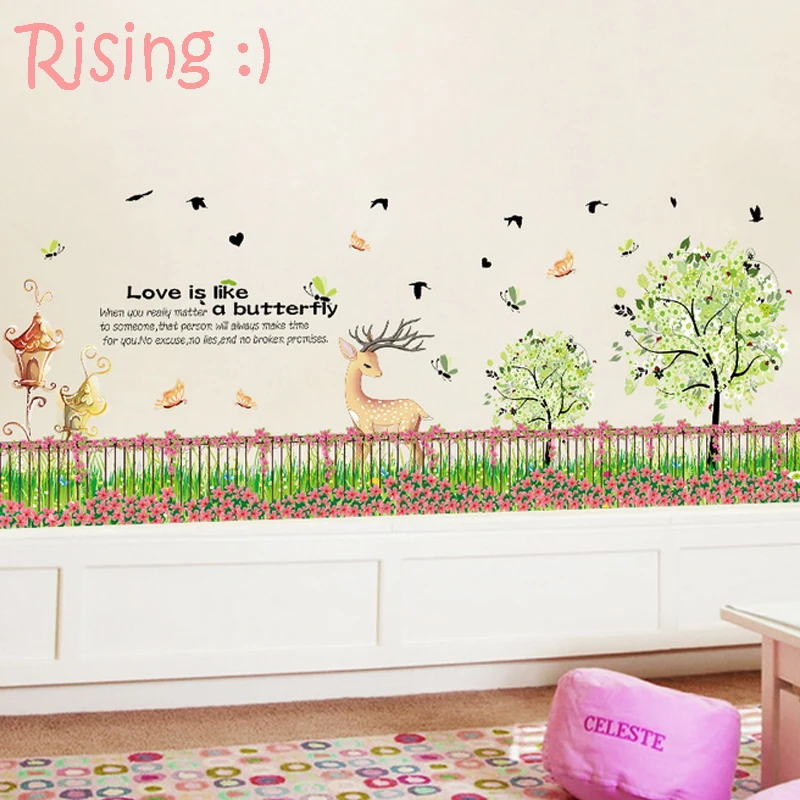 Spring Season Elk Homey Decorative And Removable Special Glue PVC Made Skirting Board Wall Stickers Film Speacial Seasons | Дом и сад