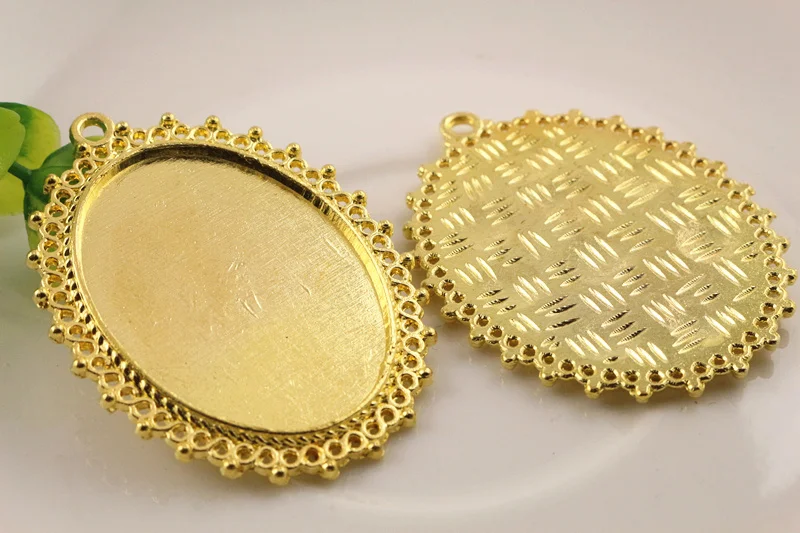 

New Fashion 2pcs 30x40mm Inner Size Gold Pierced Style Cabochon Base Setting Charms Pendant (B2-38)