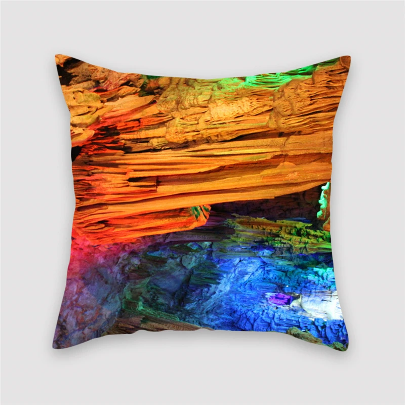 

Fuwatacchi Scenic 3D Print Cushion Cover Mountain Stone Beach Sunset Pillows Cover for Car Home Chair Room Decoration Pillowcase