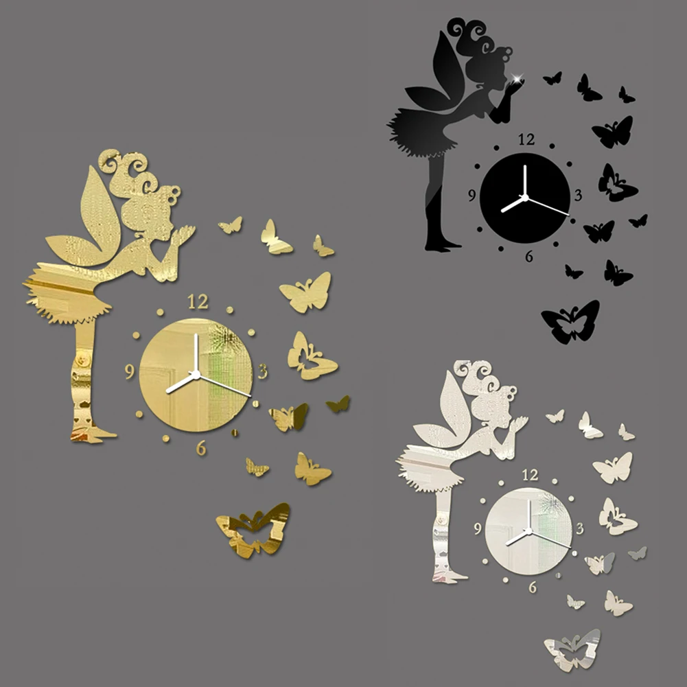 

Home Decoration New Arrival Modern 3D DIY Frameless Fairy Butterfly Sticker Wall Clock Home Room Decor Watch Wall Clocks Z097
