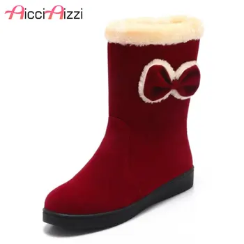 

ZALAVOR Size 32-41 Women Flats Snow Boots Bowtie Half Short Boots Winter Shoes Women Plush Fur Warm Botas Women Footwears