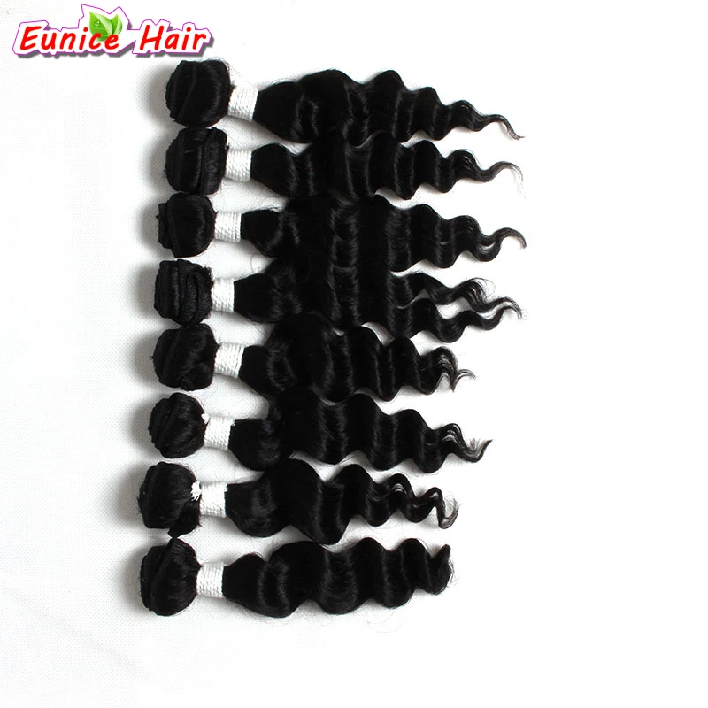 

Natural Black Loose Wave Hair Brazilian Deep Weave Hair Weft Ombre Kinky Curly Hairpiece 8pcs/Pack 1 Pack For A Full Head Hair