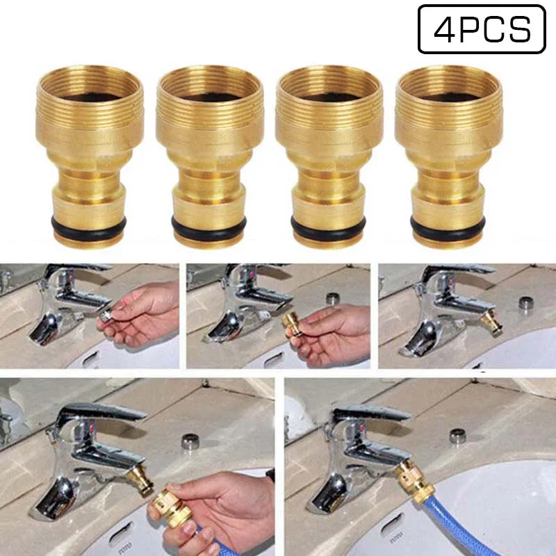 

4pcs Pipe Tap Brass Connector Adapter Fitting Kitchen Accessories Brass Hose Threaded Garden Water Bathroom Basin Replacement