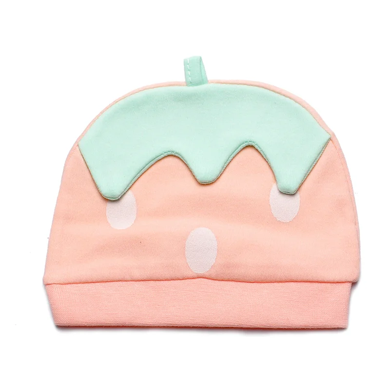 Cute Newborn Hats Strawberry Print Baby Tire Caps Cotton Boys Girls Cap Candy Color Baby Hat Spring Summer Newborn Tire Hat  (6)