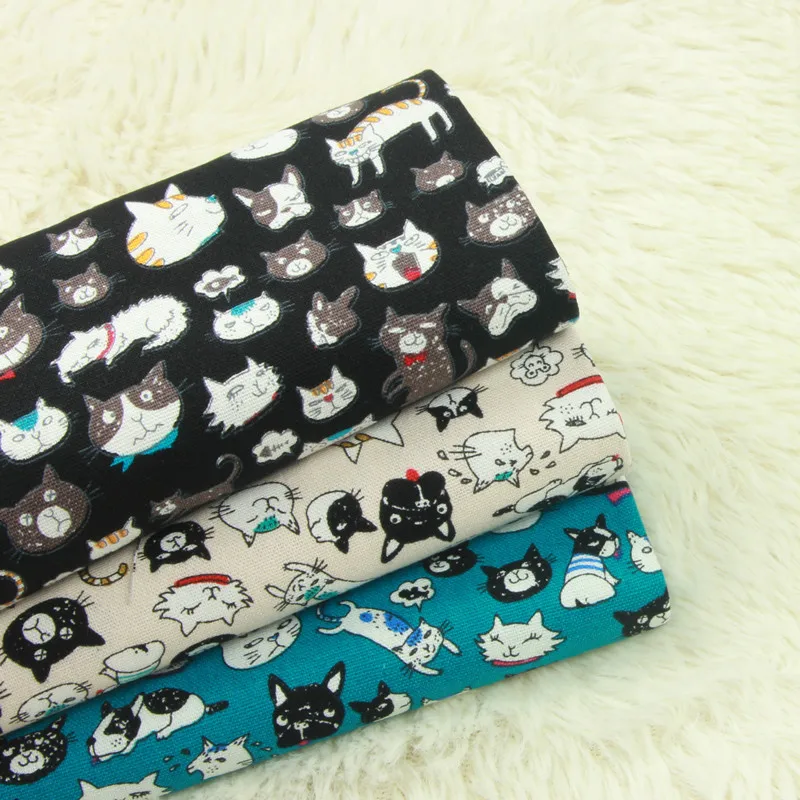 Половина ярда мультфильм кошка печать импорт хлопок лен Ретро-ткань ручной работы «сделай сам» Лоскутная работа рот золотой пакет ткань для подушек A748