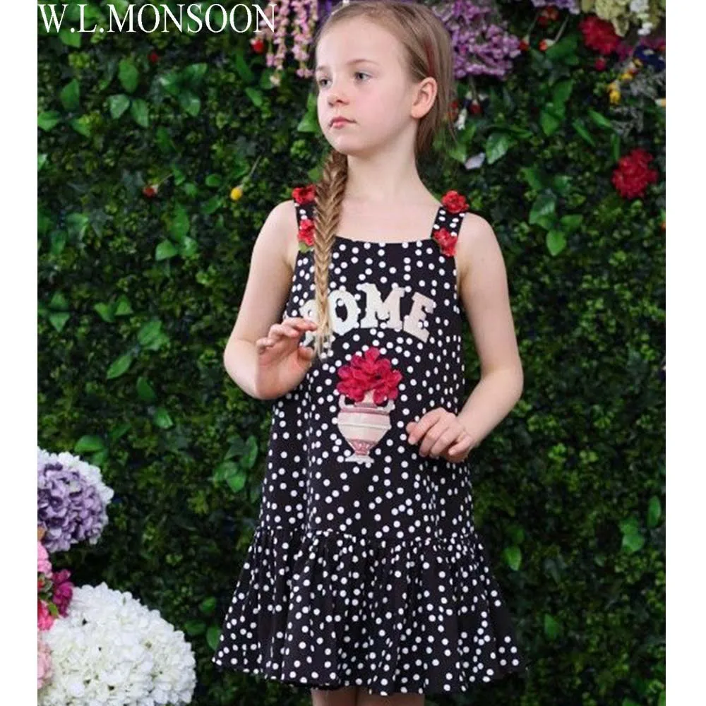 

W.L.MONSOON Baby Girls Summer Dress Brand Children Costumes Princess Dress Vestidos Flower Dot Kids Dresses for Girls Clothing