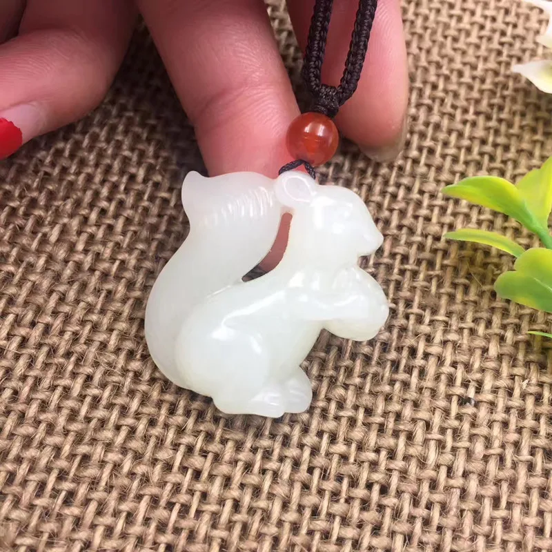 Natural Xinjiang Hetian jade white squirrel pendant 29 * 30 8mm with certificate | Украшения и аксессуары