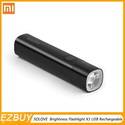 

Xiaomi SOLOVE Flashlight X3 USB Rechargeable Brightness EDC Flashing 3000mAh Power Bank Portable Mini LED Torch for Outdoor Bike