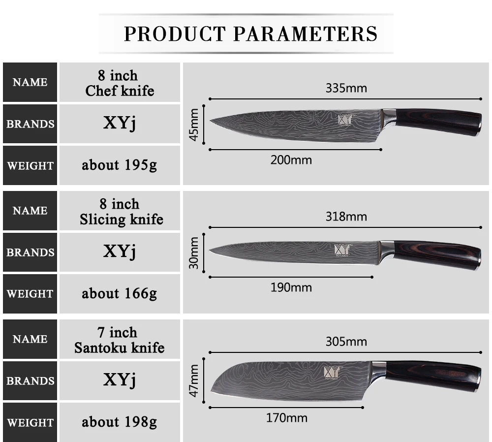 XYj Дамасские жилы, набор ножей из нержавеющей стали, высокоуглеродное лезвие с деревянной ручкой, набор кухонных ножей, изысканный кухонный подарок, 6 шт. в наборе