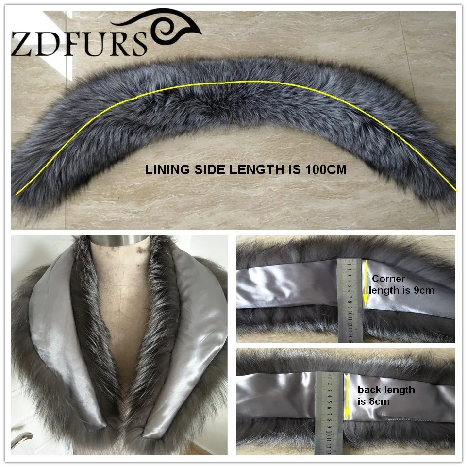 ZDFURS* натуральный цвет настоящий серебристый Лисий меховой воротник для женщин большой размер воротник шарф Одежда Аксессуары ZDC-163004