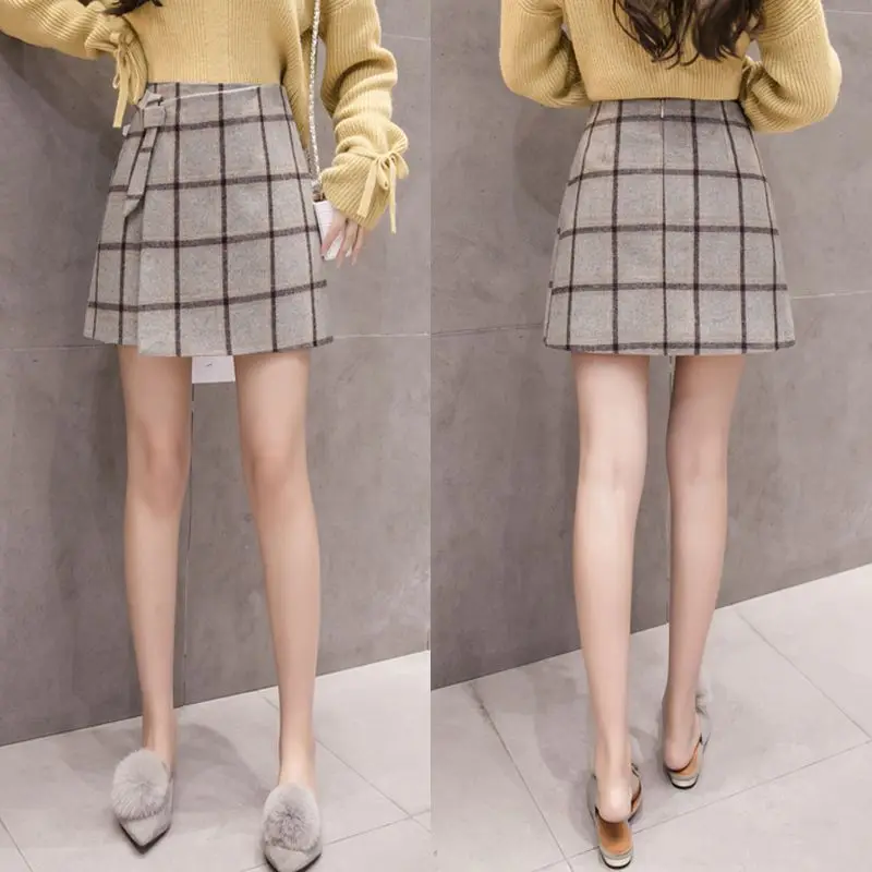 Women Skirt Casual High Waist Half Short Skirt Korean Version Plaid Skirt