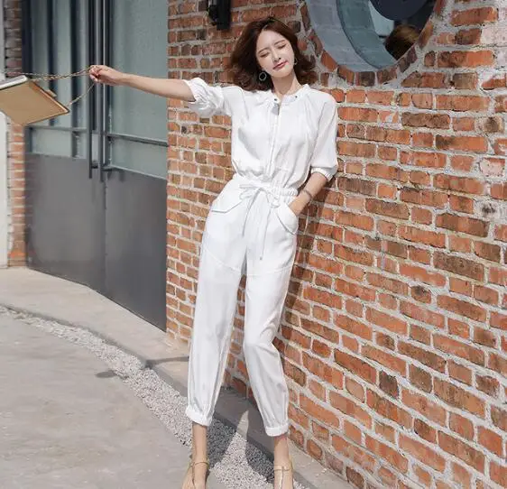 white cargo jumpsuit