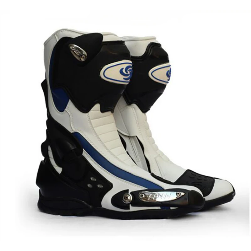 Мотоциклетные ботинки для верховой езды с защитой обуви; мужские ботинки для езды на мотоцикле; гоночные байкерские ботинки для мотокросса; мотоциклисты; бахилы - Цвет: Белый