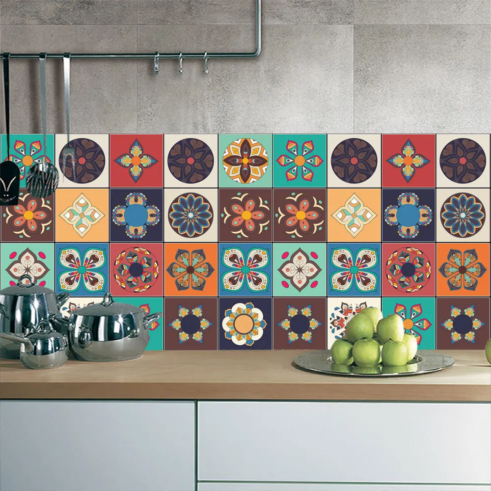 

Modern Decor National Style with Ceramic Tile Stickers Retro Wallpaper Wall Stickers Wall Decals Self Adhesive Home Decoration
