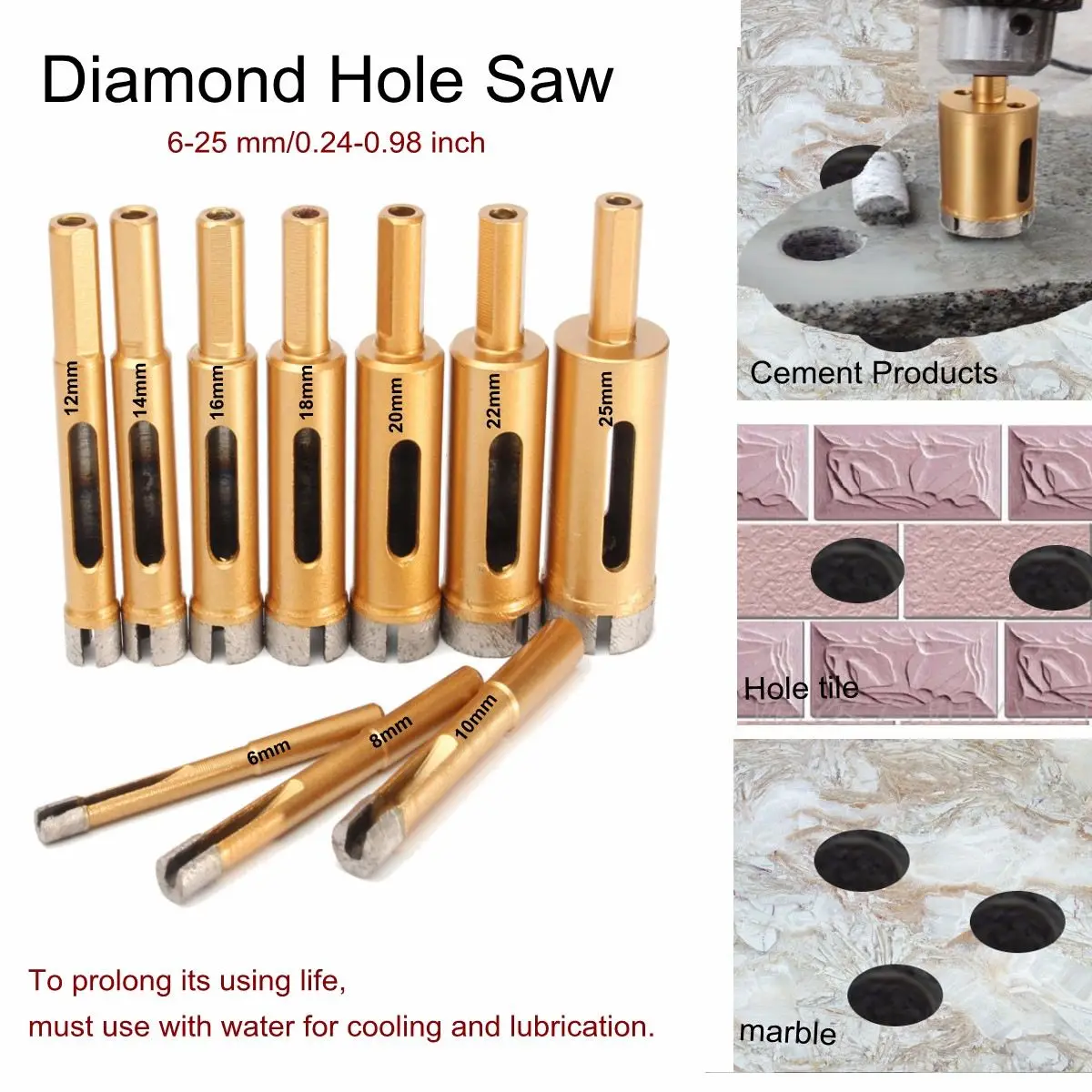 1PC Gold Diamond Drill Bit Hole Saw Tile Glass Marble Glass Hole Cutter ...