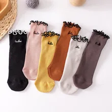 Женские хлопковые носки в Корейском стиле однотонные длинные носки милые забавные креативные носки с кружевом и надписью для девочек mujer