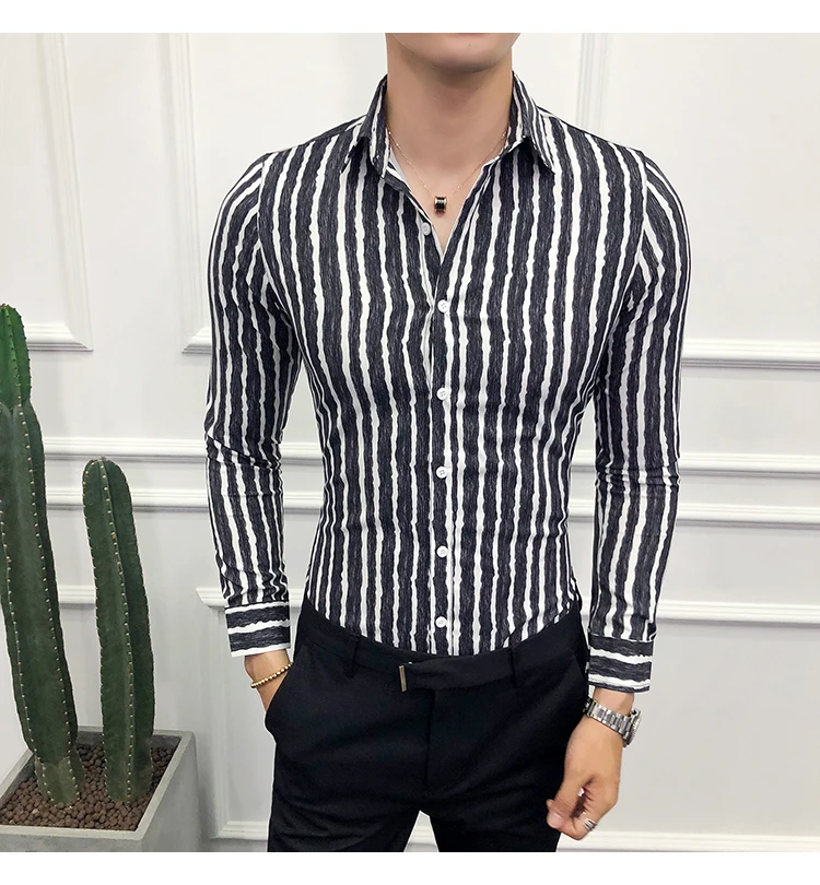 Британский стиль Рубашка в полоску Для мужчин Фирменная Новинка приталенный смокинг Повседневное Бизнес праздничная одежда с длинным