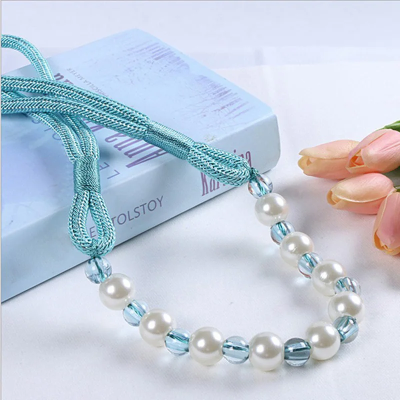 

Beautiful Pearl Curtain Holders Tieback Clips Hanging Balloon Pearls Beads Buckle with String Back Straps Curtain Supplies