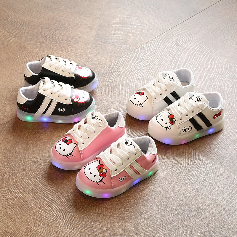

2018 breathable solid LED lighted children casual shoes cartoon lace up girls boys glowing sneakers glowing kids baby shoes
