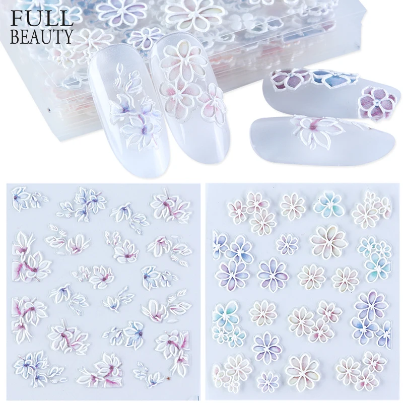 5D Embossed Nail Sticker Decals Blooming Flower Acrylic Engraved 3D Slider Manicure Empaistic Nail Art Decoration Tips CH1019