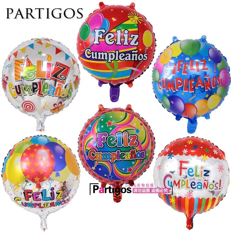 

50pcs/lot 18'' balloon design Spanish birthday balloons round mylar helium ballon happy birthday party air globos baloes