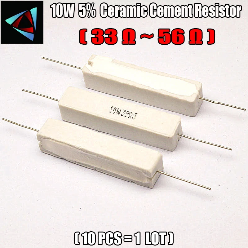 10 piezas 10 W 5% 33 39 47 51 56 ohm R resistencia de cemento cerámico/componente pasivo de resistencia